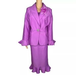 GMI Polyester Skirt Suit Top Purple Ruffle 3PC Bell Sleeves Mother of The bride